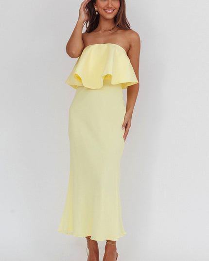 Strapless Ruffle Neckline Maxi Dress Panna Cotta