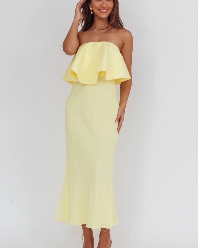 Strapless Ruffle Neckline Maxi Dress Panna Cotta