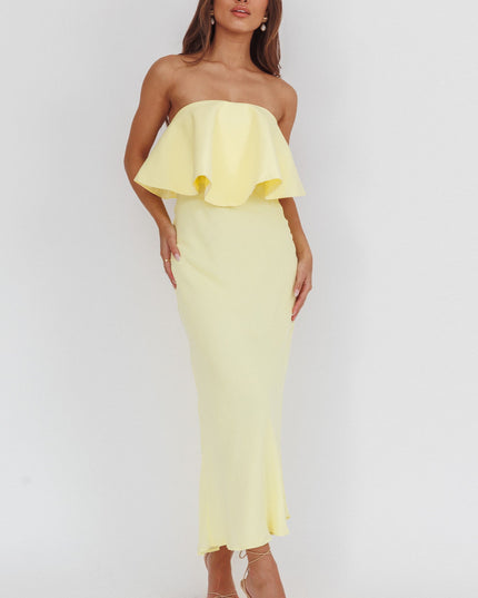 Strapless Ruffle Neckline Maxi Dress Panna Cotta