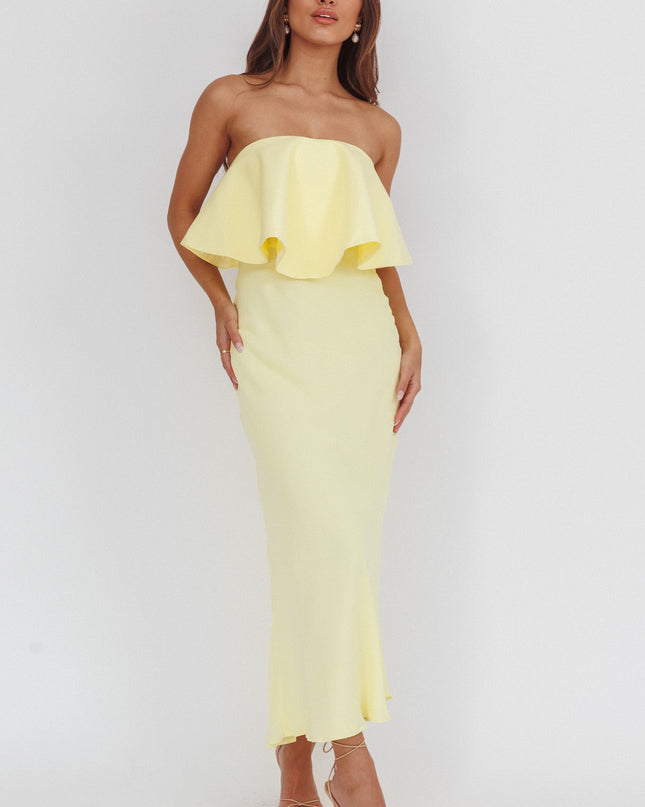 Strapless Ruffle Neckline Maxi Dress Panna Cotta