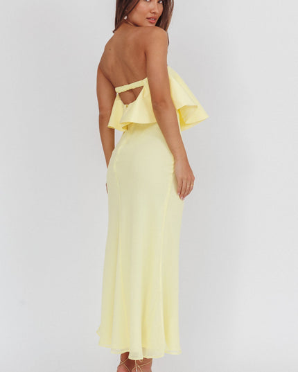 Strapless Ruffle Neckline Maxi Dress Panna Cotta