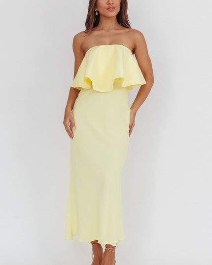 Strapless Ruffle Neckline Maxi Dress Panna Cotta