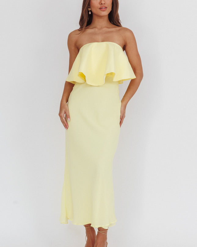 Strapless Ruffle Neckline Maxi Dress Panna Cotta