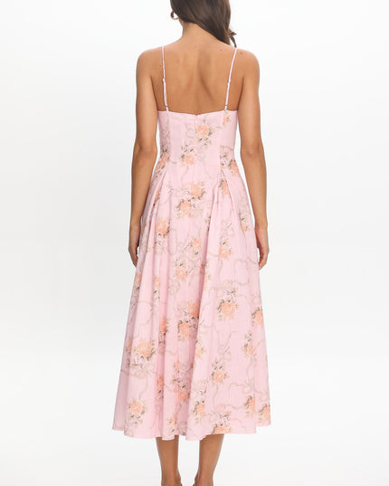 Pink Attention Pleat Waist Maxi Dress Bow