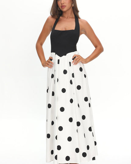 Black Attention Halterneck Maxi Dress Polka Dot