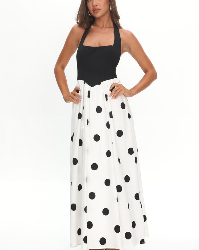 Black Attention Halterneck Maxi Dress Polka Dot