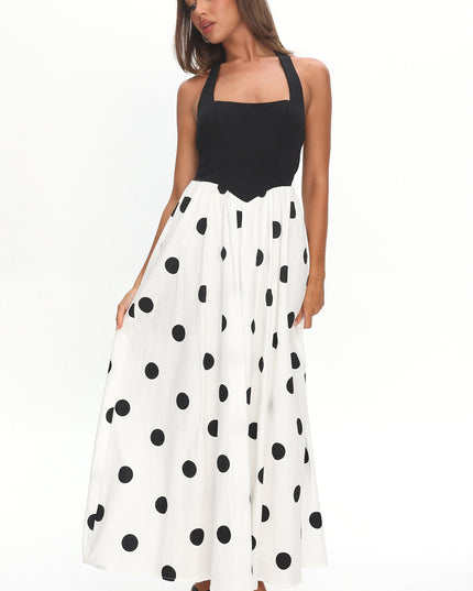 Black Attention Halterneck Maxi Dress Polka Dot