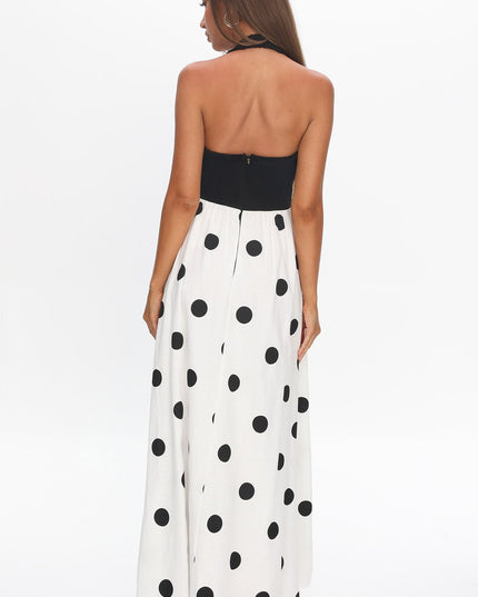 Black Attention Halterneck Maxi Dress Polka Dot