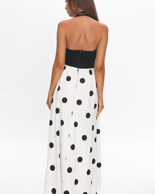 Black Attention Halterneck Maxi Dress Polka Dot