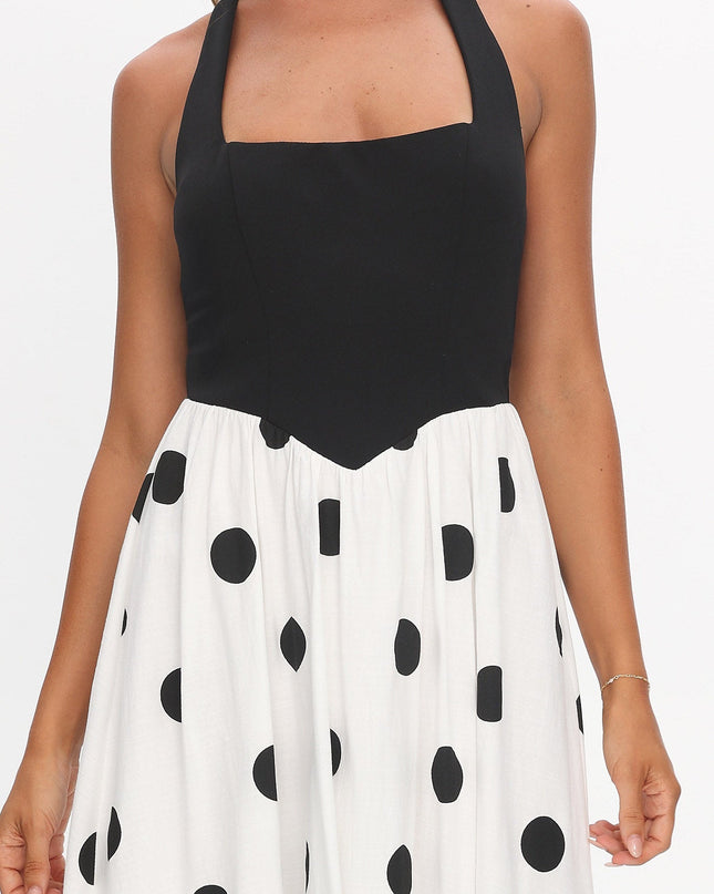 Black Attention Halterneck Maxi Dress Polka Dot