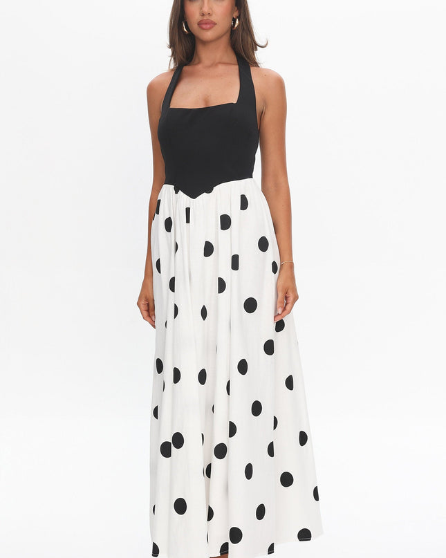 Black Attention Halterneck Maxi Dress Polka Dot