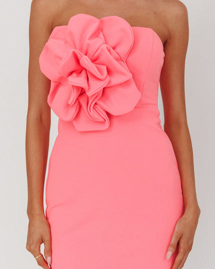 Pink 3D Flower Strapless Mini Dress