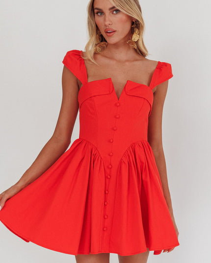 Red Button Front Mini Dress