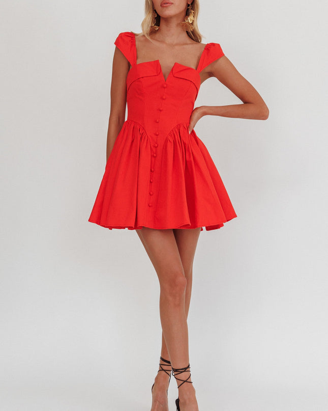 Red Button Front Mini Dress