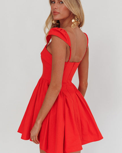 Red Button Front Mini Dress