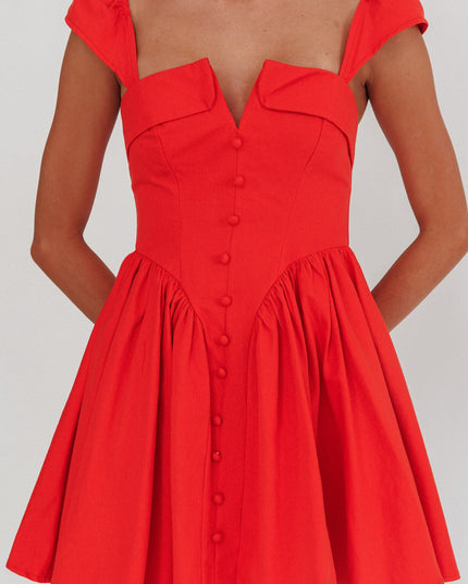 Red Button Front Mini Dress