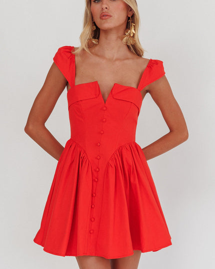 Red Button Front Mini Dress
