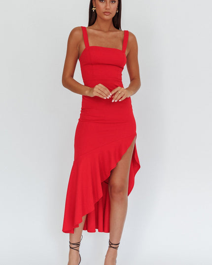 Red Asymmetric Hem Maxi Dress