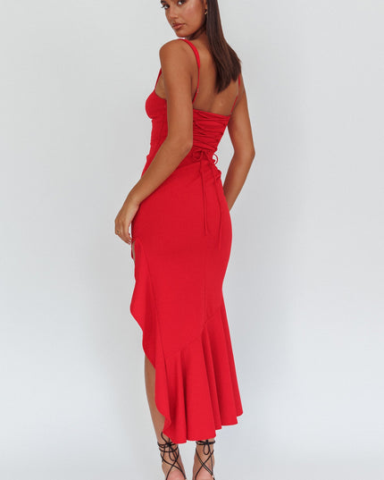 Red Asymmetric Hem Maxi Dress