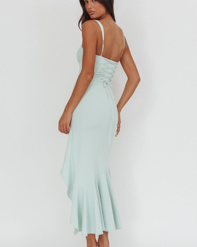Sage Asymmetric Hem Maxi Dress