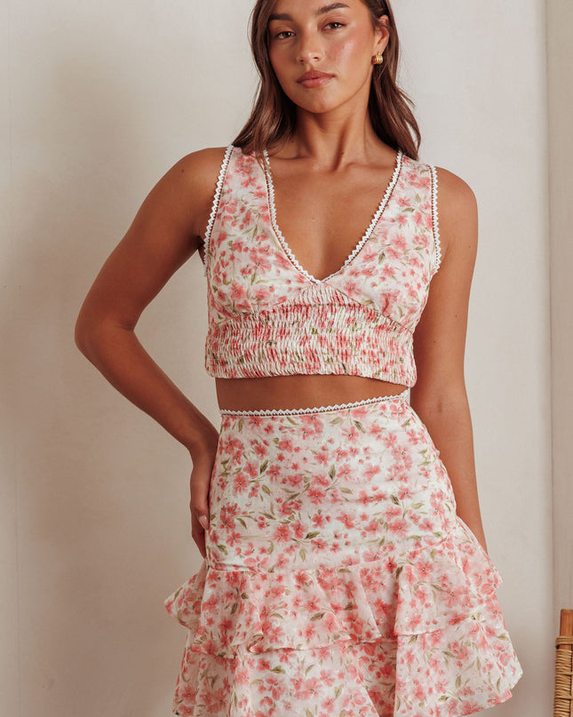 Pink High Waist Ruffle Mini Skirt Floral