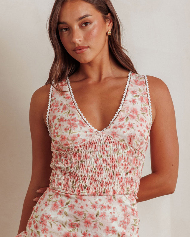 Pink Shirred Crop Top Floral