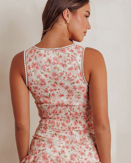 Pink Shirred Crop Top Floral