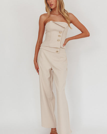 Beige Hardware Decoration Pants