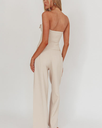 Beige Hardware Decoration Pants