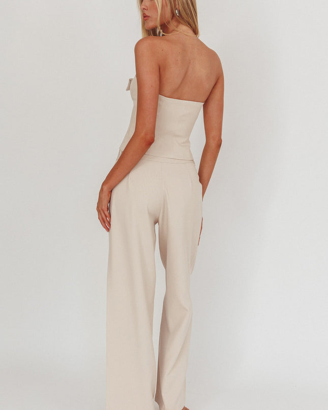 Beige Hardware Decoration Pants