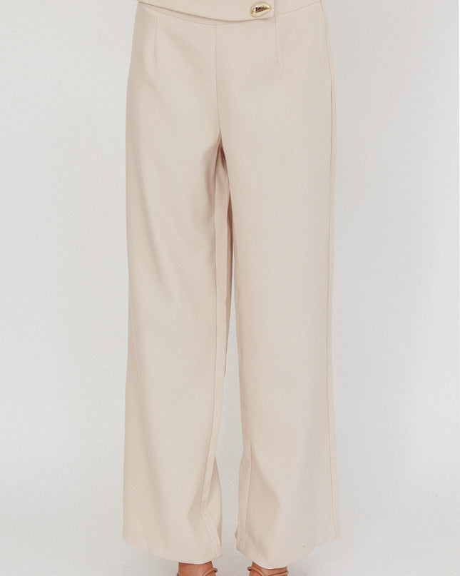 Beige Hardware Decoration Pants