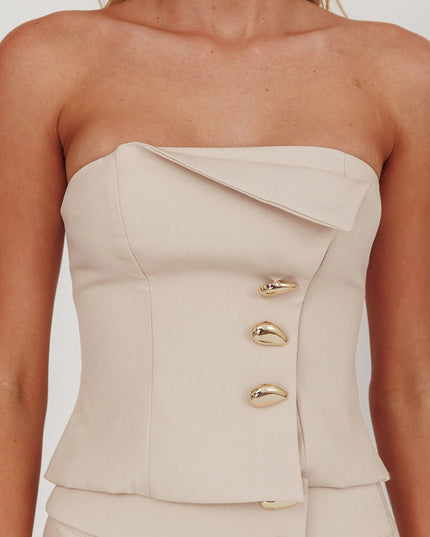 Beige Decoration Strapless Top