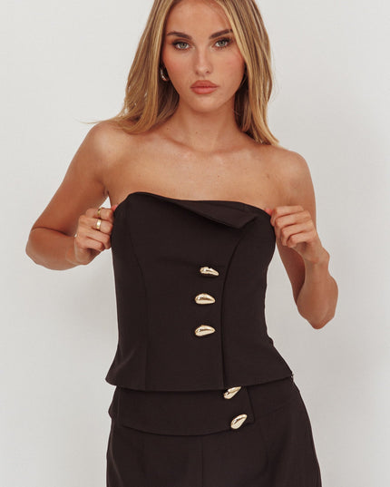 Black Decoration Strapless Top