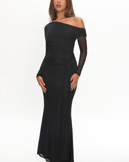 Black Long Sleeve Mesh Maxi Dress