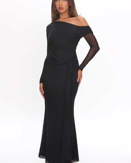 Black Long Sleeve Mesh Maxi Dress
