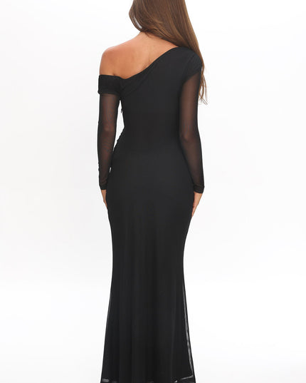 Black Long Sleeve Mesh Maxi Dress