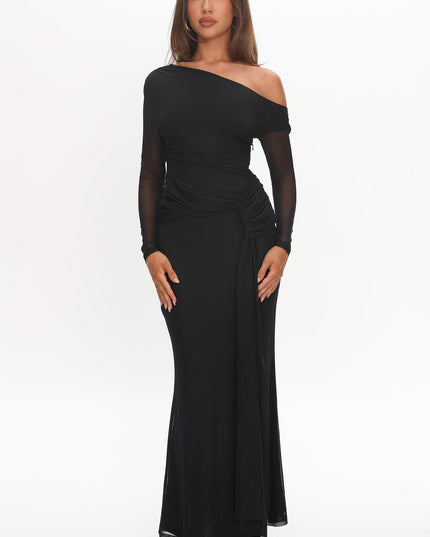 Black Long Sleeve Mesh Maxi Dress