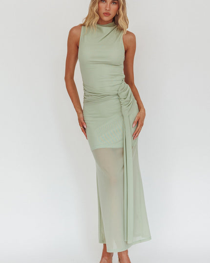 Sage Waist Sash Maxi Dress