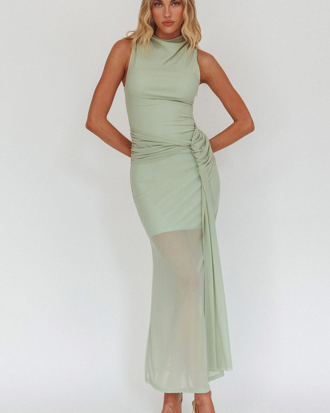 Sage Waist Sash Maxi Dress