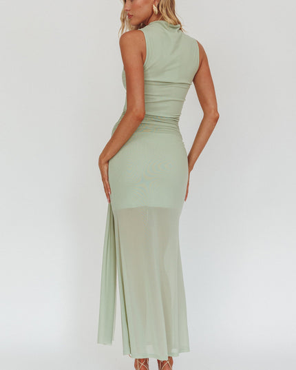 Sage Waist Sash Maxi Dress