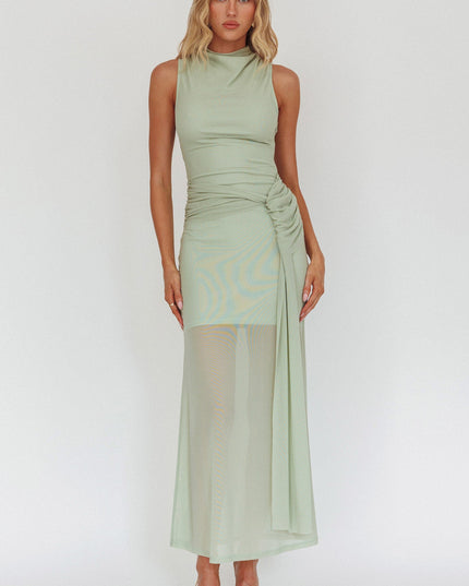 Sage Waist Sash Maxi Dress