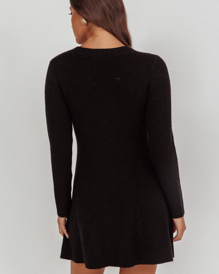 Black Gold Button Knit Mini Dress