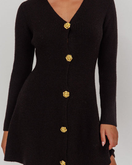 Black Gold Button Knit Mini Dress