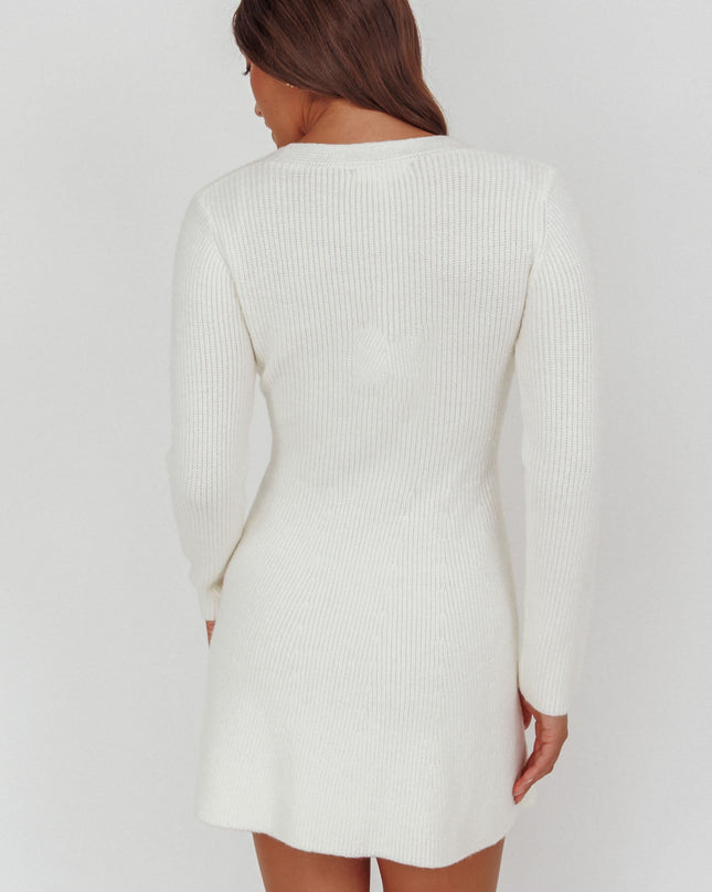 White Gold Button Knit Mini Dress