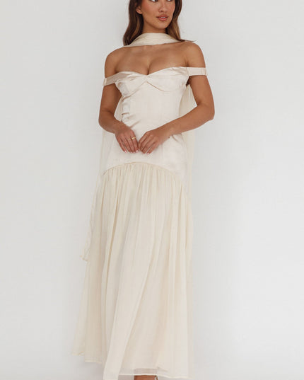 Champagne Drop Waist Maxi Dress