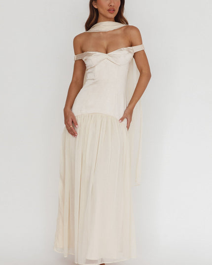 Champagne Drop Waist Maxi Dress
