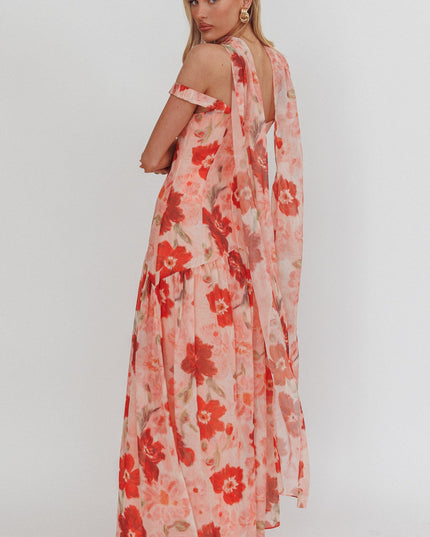 Red Drop Waist Maxi Dress Floral