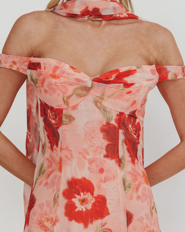Red Drop Waist Maxi Dress Floral