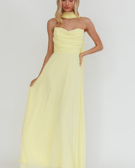 Yellow Strapless Scarf Maxi Dress