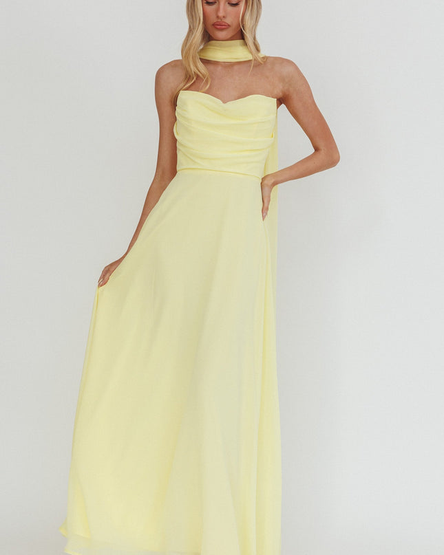 Yellow Strapless Scarf Maxi Dress